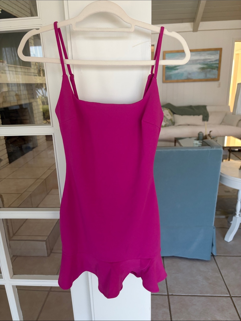 Lulu's Fuchsia Spaghetti-Strap Ruffle-Hem Mini Dress